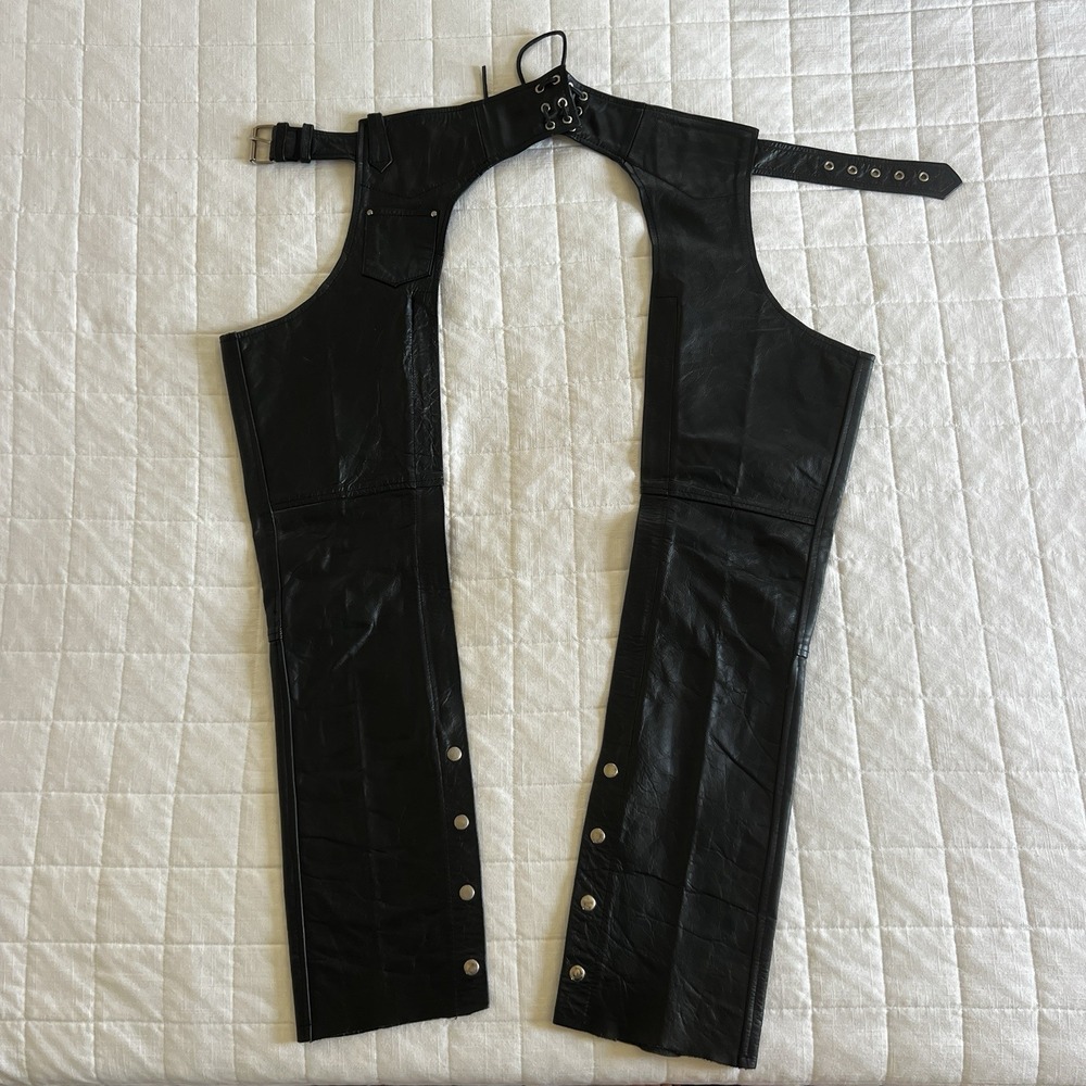 Vintage Hot Leathers Genuine Leather Chaps Size 3XS Women's Black Motorcycle